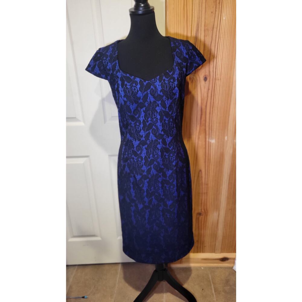 Long Tall Sally Size 8, Black and Blue lacy pencil dress. Classy